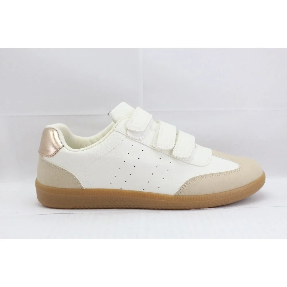 Dolce Vita White Tan Rose Gold Sneakers Size 8.5 Womens Quick Hook & Loop NEW